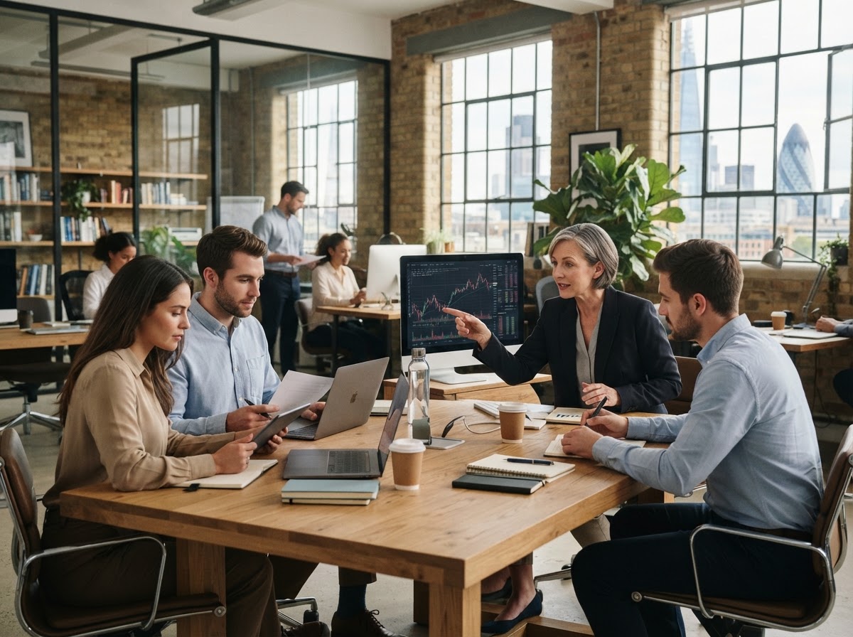 Market Group Broker analyst reviewing real-time market data visualisations on screen